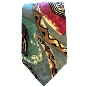 Vtg Christian Dior Art Deco 100% Silk Men 3.75” Tie Blue Italian Fabric Made USA